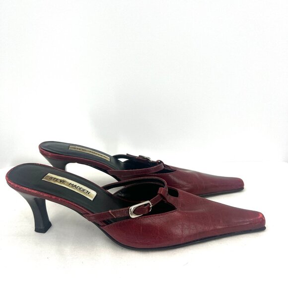 Steve Madden Red Leather Pointed Toe Kitten Heel Mules Women's 6.5 - Picture 1 of 9